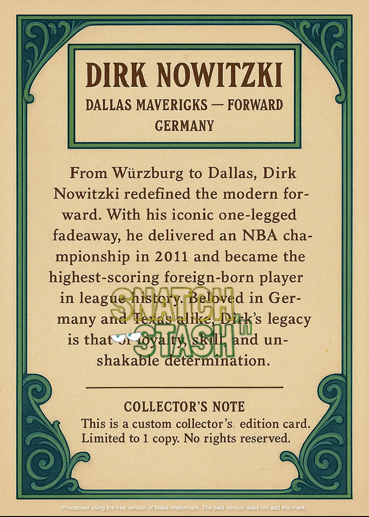 Dirk Nowitzki – The German Wunderkind Custom Trading Card